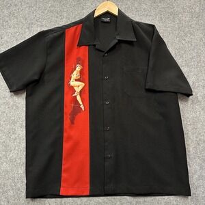 Steady Last Call Shirt Mens XL Black Red Bowling Rockabilly Pinup Graphic